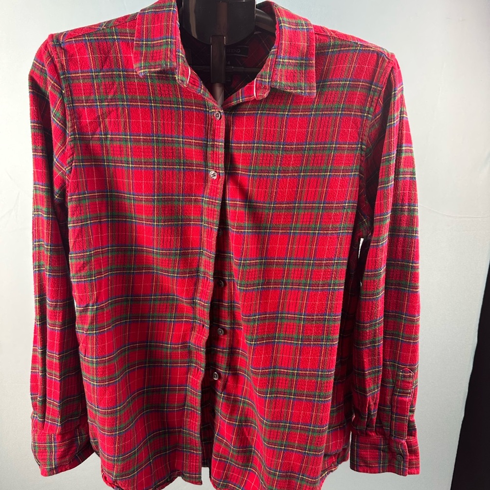 Lands' End Red and Green Plaid Casual Shirt